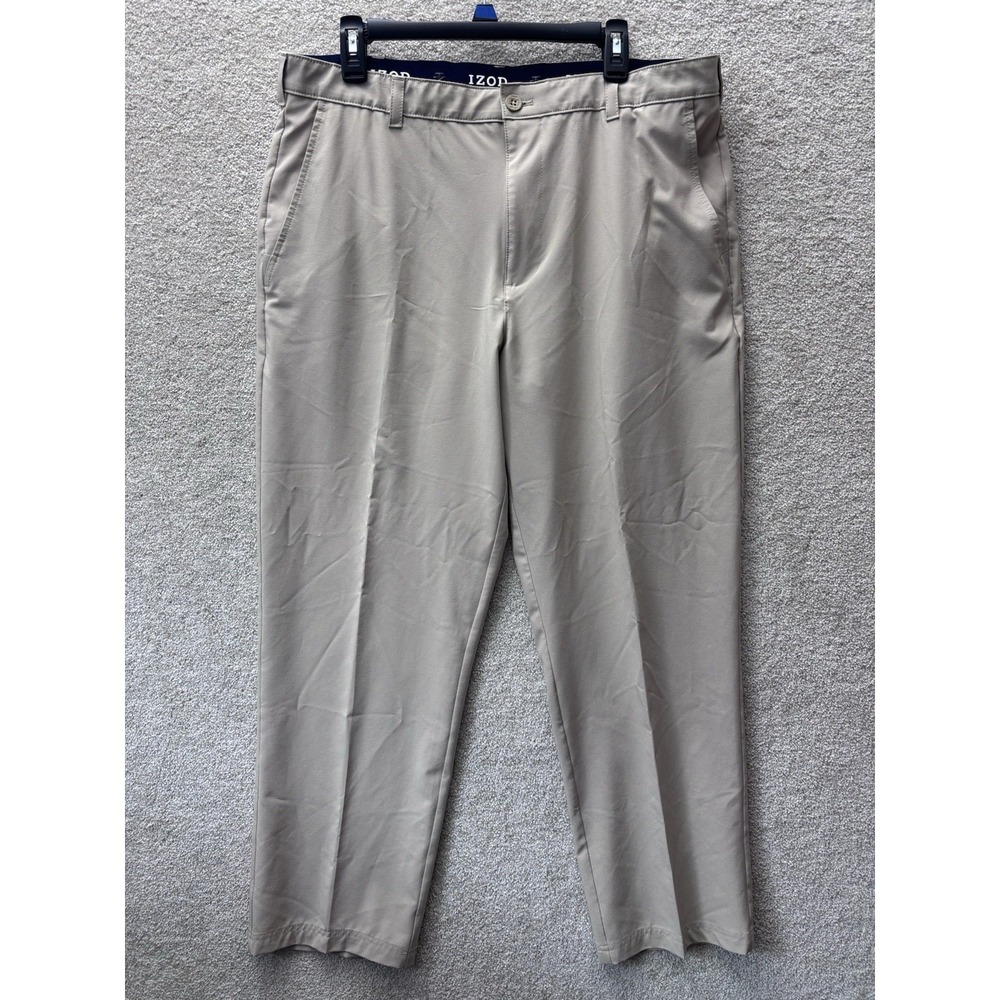 Izod Golf Pants Mens 38x30 Beige Stretch Performance Lightweight Chino Slacks